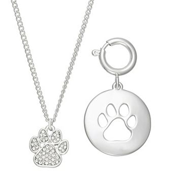 Pet Friends Silver-Tone Polished Paw Charm Necklace & Pendant Set