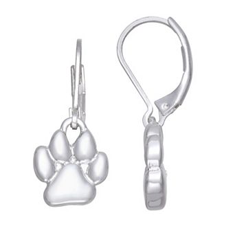 Pet Friends Silver Tone Polished Alloy Leverback Paw Earrings
