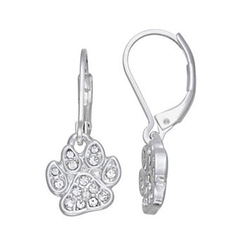 Pet Friends Silver Tone Polished Alloy Leverback Paw Drop Earrings