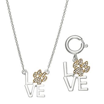 Pet Friends Silver Tone Polished Love Paw Necklace & Earring Set