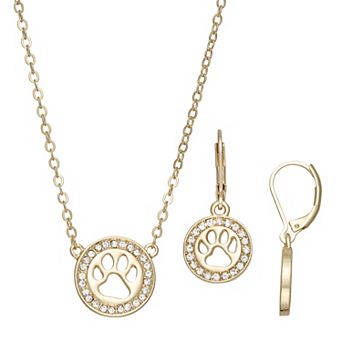 Pet Friends Gold-Tone Polished Circle Paw Pendant Necklace & Earrings Set