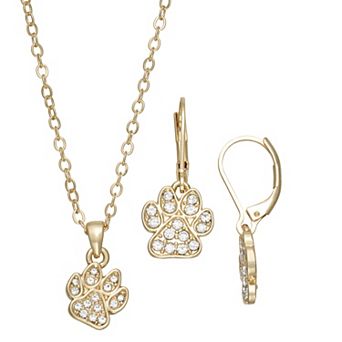 Pet Friends Gold-Tone Polished Paw Pendant Necklace & Earring Set