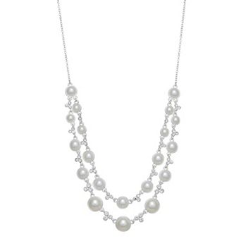 You're Invited Silver Tone Simulated Pearl and Crystal Multirow Necklace