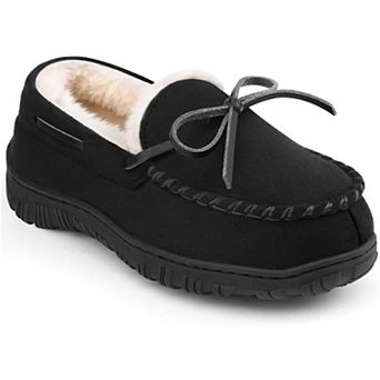 HOMEHOT Boys Moccasin Slippers Memory Foam Kids House Shoes