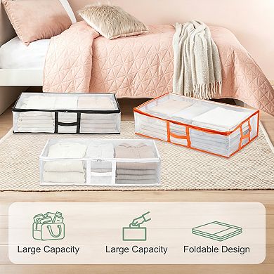 2 Pack Under Bed Storage Fabric Closet Organizer Bin with Handles Clear Window Container Bags