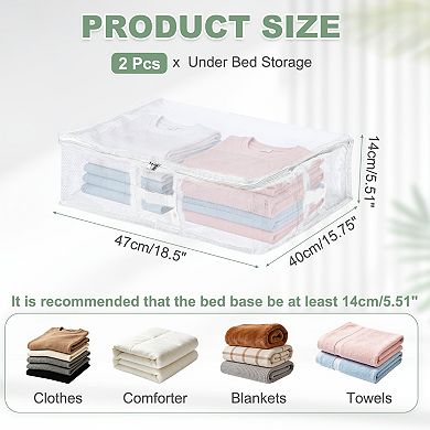 2 Pack Under Bed Storage Fabric Closet Organizer Bin with Handles Clear Window Container Bags