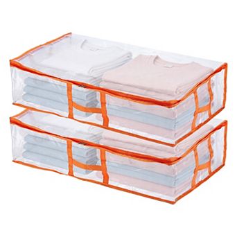 2 Pack Under Bed Storage Fabric Closet Organizer Bin with Handles Clear Window Container Bags