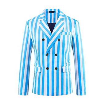 Men's Striped Blazers for Men's Peak Lapel Sports Coat Double Breasted Business Stripes Suit Jacket