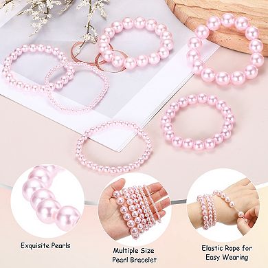 10 Pcs Pearl Bracelets for Women, Stackable Faux Pearl Beads Stretch Bracelet