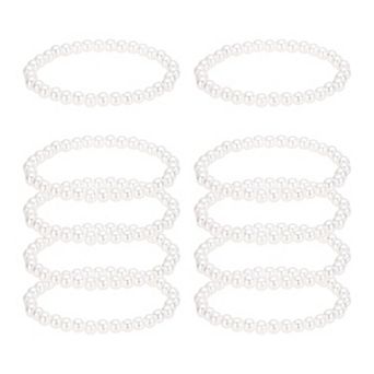 10 pc Pearl Bracelets for Women, Stackable Faux Pearl Beads Stretch Bracelet