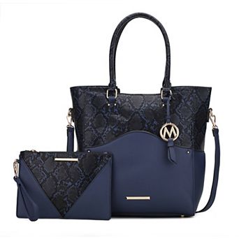 MKF Collection Iris Snake Embossed Tote Bag & Wristlet Pouch Set