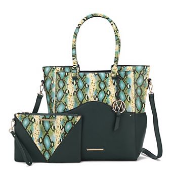 MKF Collection Iris Snake Embossed Tote Bag & Wristlet Pouch Set