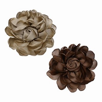 2 pc Large Fabric Flower Brooches Pins, Rose Dainty Satin Camellia Lapel Pins for Women Suit Dress