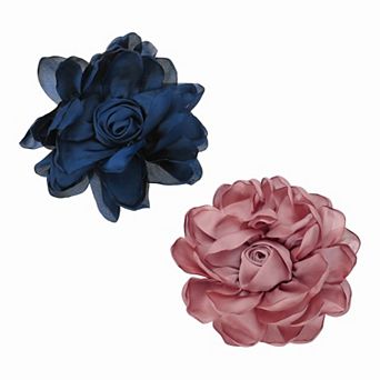 2 pc Large Fabric Flower Brooches Pins, Rose Dainty Satin Camellia Lapel Pins for Women Suit Dress