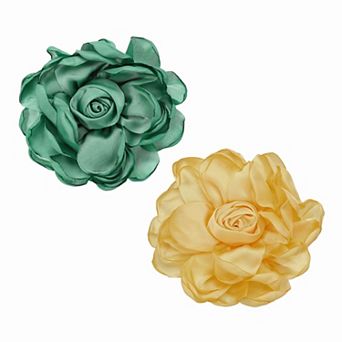 2 pc Large Fabric Flower Brooches Pins, Rose Dainty Satin Camellia Lapel Pins for Women Suit Dress