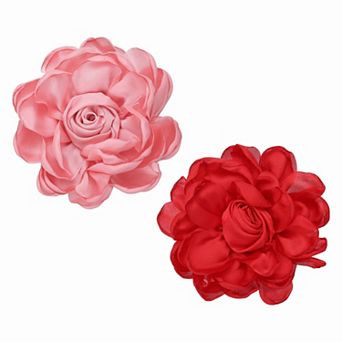2 pc Large Fabric Flower Brooches Pins, Rose Dainty Satin Camellia Lapel Pins for Women Suit Dress