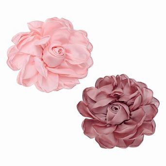 2 pc Large Fabric Flower Brooches Pins, Rose Dainty Satin Camellia Lapel Pins for Women Suit Dress