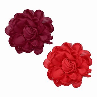 2 pc Large Fabric Flower Brooches Pins, Rose Dainty Satin Camellia Lapel Pins for Women Suit Dress