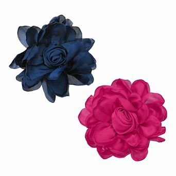 2 pc Large Fabric Flower Brooches Pins, Rose Dainty Satin Camellia Lapel Pins for Women Suit Dress