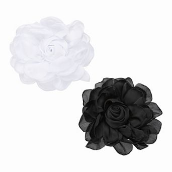 2 pc Large Fabric Flower Brooches Pins, Rose Dainty Satin Camellia Lapel Pins for Women Suit Dress