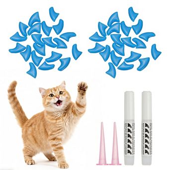 40 pc Cat Nail Caps, Cat Claw Covers with Adhesive Glue and Applicators, Kitten Claw Caps Soft Paws