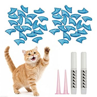 40 pc Cat Nail Caps, Cat Claw Covers with Adhesive Glue and Applicators, Kitten Claw Caps Soft Paws