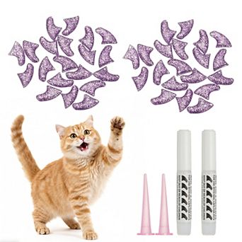 40 pc Cat Nail Caps, Cat Claw Covers with Adhesive Glue and Applicators, Kitten Claw Caps Soft Paws