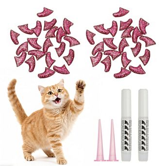 40 pc Cat Nail Caps, Cat Claw Covers with Adhesive Glue and Applicators, Kitten Claw Caps Soft Paws