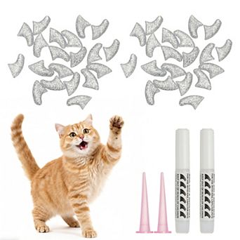 40 pc Cat Nail Caps, Cat Claw Covers with Adhesive Glue and Applicators, Kitten Claw Caps Soft Paws