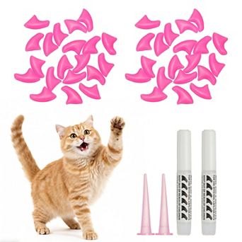 40 pc Cat Nail Caps, Cat Claw Covers with Adhesive Glue and Applicators, Kitten Claw Caps Soft Paws
