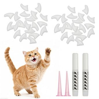 40 pc Cat Nail Caps, Cat Claw Covers with Adhesive Glue and Applicators, Kitten Claw Caps Soft Paws