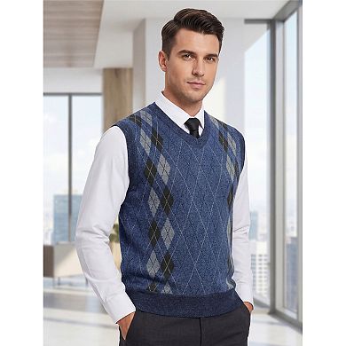 Men's Classic Sleeveless Pullover V-Neck Argyle Knit Sweater Vest
