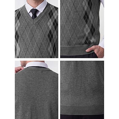 Men's Classic Sleeveless Pullover V-Neck Argyle Knit Sweater Vest
