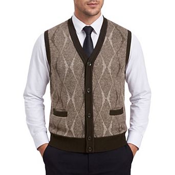 Men's Classic Sleeveless V-Neck Button Argyle Knitwear Sweater Cardigan Vest