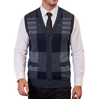 Men's Classic Sleeveless V-Neck Button Argyle Knitwear Sweater Cardigan Vest