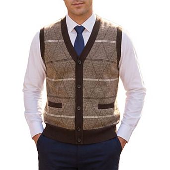 Men's Classic Sleeveless V-Neck Button Argyle Knitwear Sweater Cardigan Vest