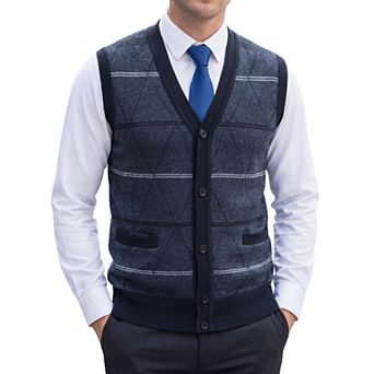 Men's Classic Sleeveless V-Neck Button Argyle Knitwear Sweater Cardigan Vest