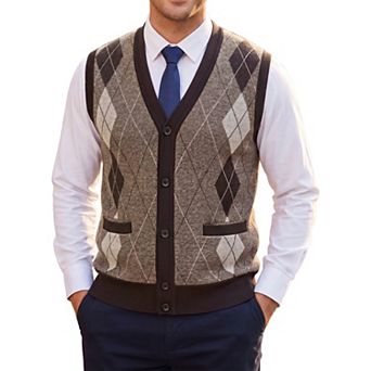Men's Classic Sleeveless V-Neck Button Argyle Knitwear Sweater Cardigan Vest