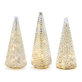 Melrose LED Textured Mercury Glass Tree Set of 3
