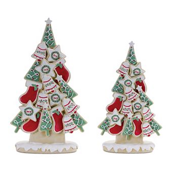 Melrose Frosted Christmas Cookie Pine Tree Table Decor Set of 2
