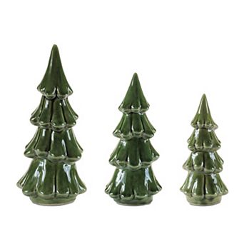 Melrose Scalloped Ceramic Pine Tree Set of 3 Table Decor