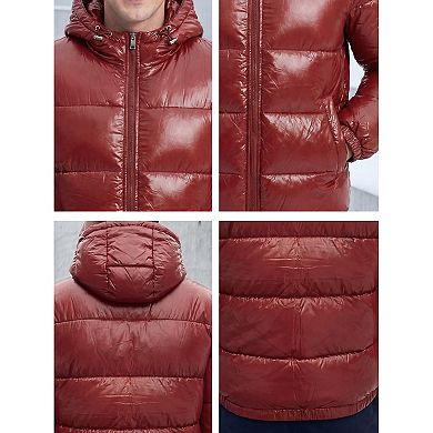 Men's Winter Adjustable Hooded Zipper Windproof Quilted Puffer Jacket