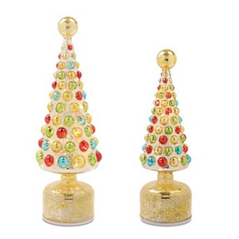Melrose LED Mercury Glass Rotating Christmas Tree Table Decor Set of 2