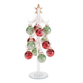 Melrose Glass Tree with Mini Ornaments 10-inch Table Decor