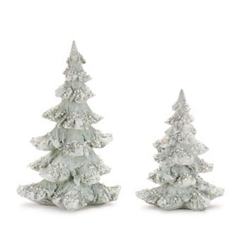 Melrose Beaded Frosted Christmas Trees Table Decor Set of 2