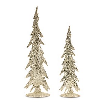 Melrose Gold Mosaic Glass Pine Tree Set of 2 Table Decor