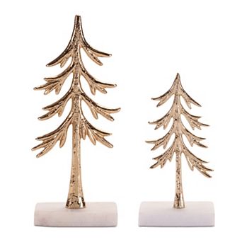 Melrose Modern Metal Trees on Marble Base Set of 2 Table Decor