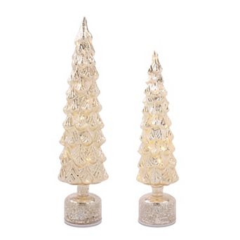 Melrose LED Mercury Glass Rotating Pine Tree Table Decor Set of 2