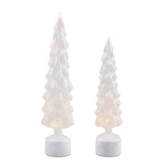 Melrose Rotating LED Glass Christmas Tree Table Decor Set of 2