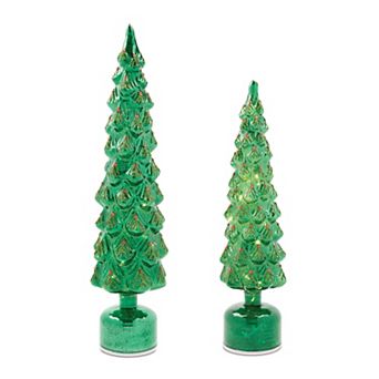 Melrose Rotating LED Glass Christmas Tree Set of 2 Table Decor